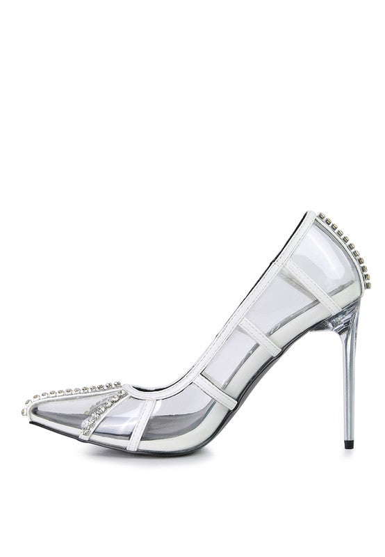 Diamante Clear High Heel Cage Pumps by Rag Company | Fleurcouture