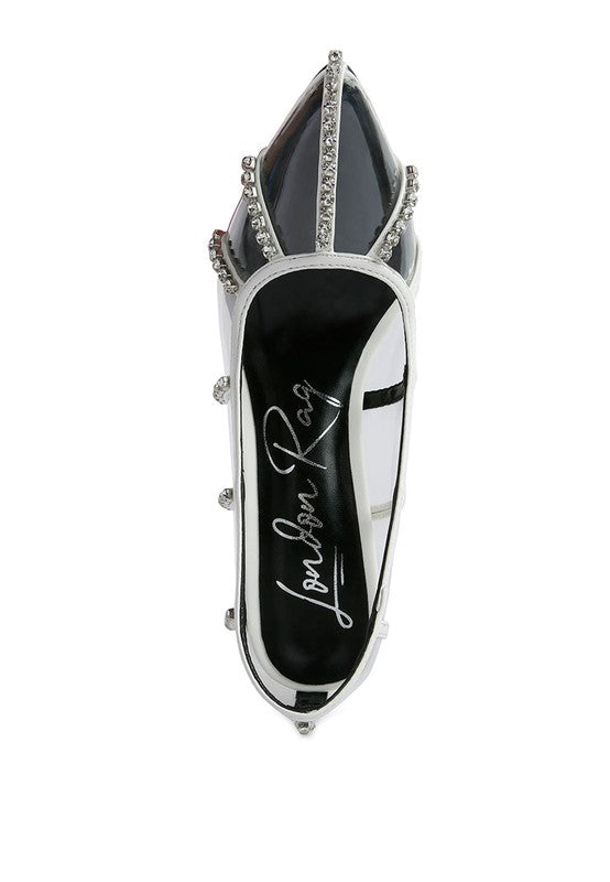 Diamante Clear High Heel Cage Pumps by Rag Company | Fleurcouture