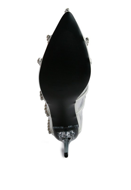 Diamante Clear High Heel Cage Pumps by Rag Company | Fleurcouture