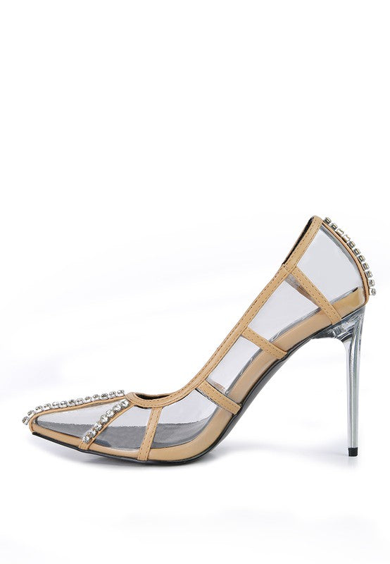 Diamante Clear High Heel Cage Pumps by Rag Company | Fleurcouture
