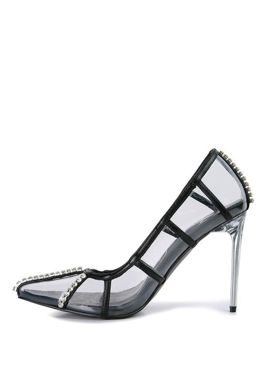 Diamante Clear High Heel Cage Pumps by Rag Company | Fleurcouture