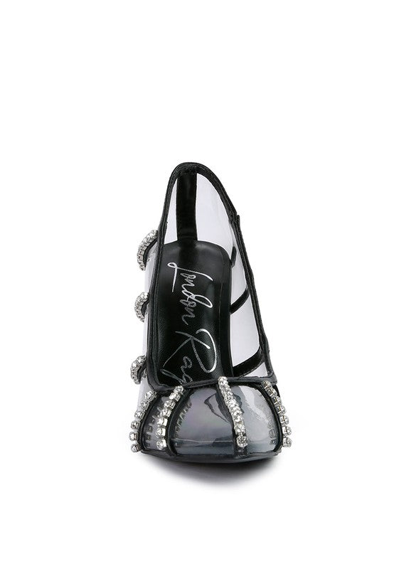 Diamante Clear High Heel Cage Pumps by Rag Company | Fleurcouture