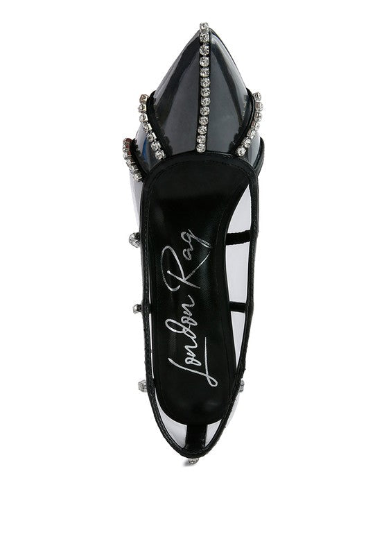 Diamante Clear High Heel Cage Pumps by Rag Company | Fleurcouture