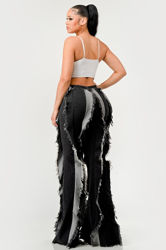 Distressed Denim Frill Jeans BLACK by Athina | Fleurcouture