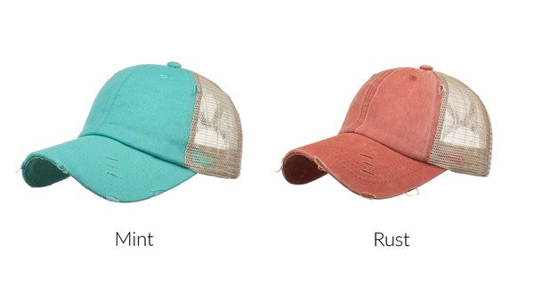 Distressed Messy Bun Hat Cap OneSize by Aili&