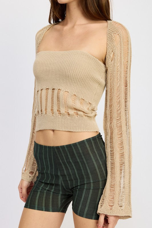 DISTRESSED SWEATER TUBE TOP by Emory Park | Fleurcouture