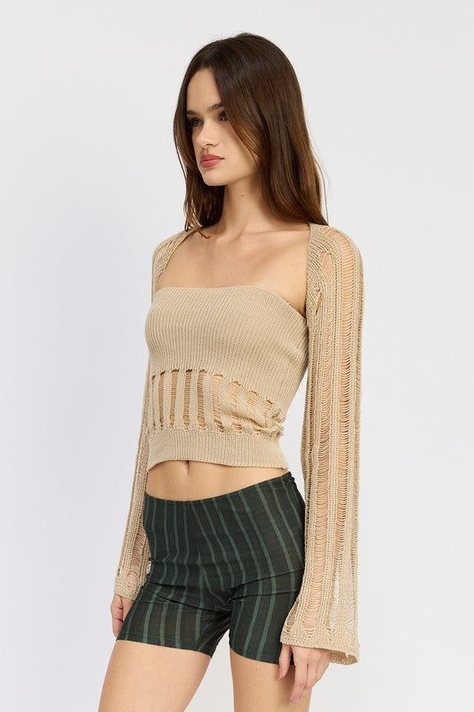 DISTRESSED SWEATER TUBE TOP by Emory Park | Fleurcouture
