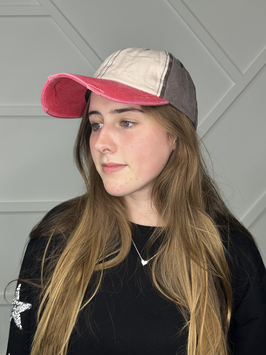 Distressed Tan, Brown and Coral Cap Beige One Size Hats & Headwear by Custom | Fleurcouture