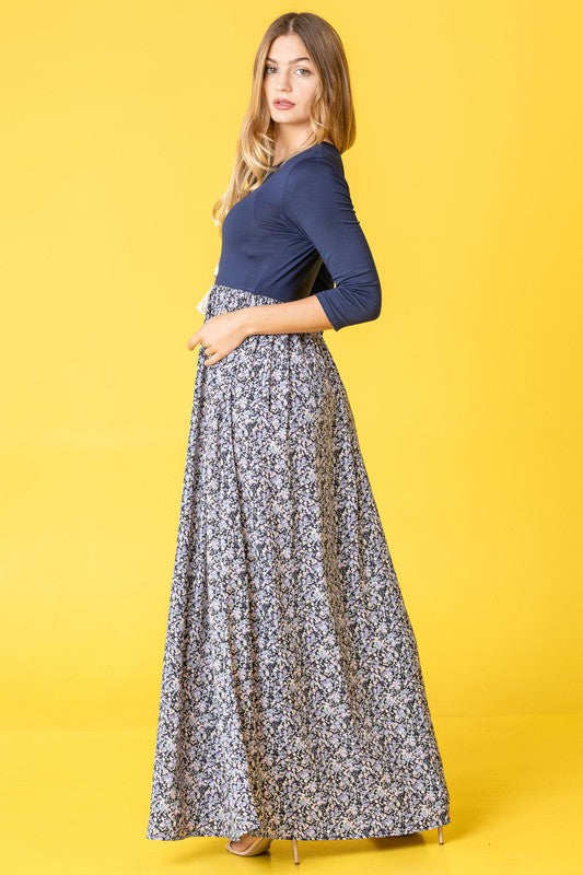Ditsy Floral Maxi Dress Navy by EG fashion | Fleurcouture