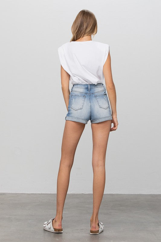 Double Waistband Denim Shorts MEDIUM by Denim Lab USA | Fleurcouture