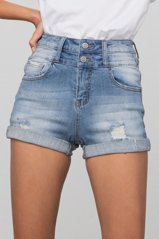 Double Waistband Denim Shorts MEDIUM S by Denim Lab USA | Fleurcouture