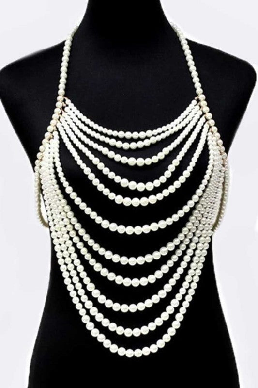 Dramatic Pearls Beaded Body Chain GOLD/CREAM O/S by LA Jewelry Plaza | Fleurcouture