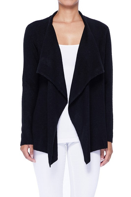 Draped Stylish Cape Sweater Cardigan Black S by Mak | Fleurcouture