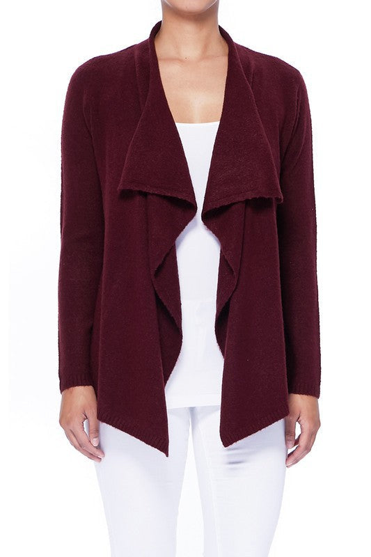 Draped Stylish Cape Sweater Cardigan Burgundy S by Mak | Fleurcouture