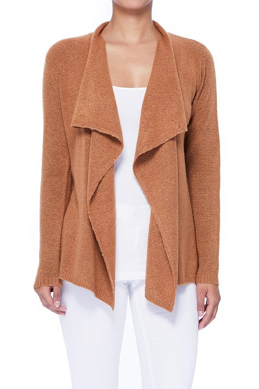 Draped Stylish Cape Sweater Cardigan Camel S by Mak | Fleurcouture