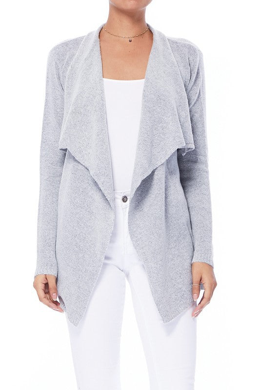 Draped Stylish Cape Sweater Cardigan Gray S by Mak | Fleurcouture