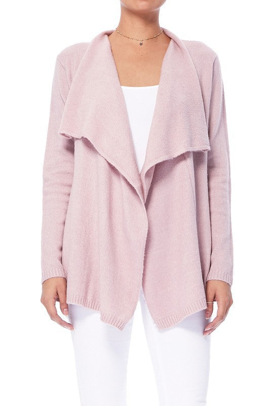 Draped Stylish Cape Sweater Cardigan Mauve S by Mak | Fleurcouture