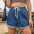 Drawstring High Waist Denim Shorts with Pockets Dusty Blue S Shorts by Trendsi | Fleurcouture