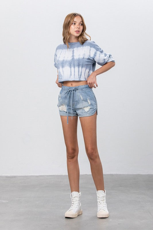 Drawstring Jogger Denim Shorts LIGHT by Denim Lab USA | Fleurcouture