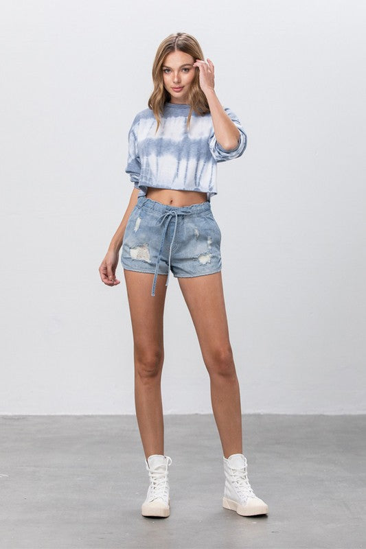 Drawstring Jogger Denim Shorts LIGHT by Denim Lab USA | Fleurcouture