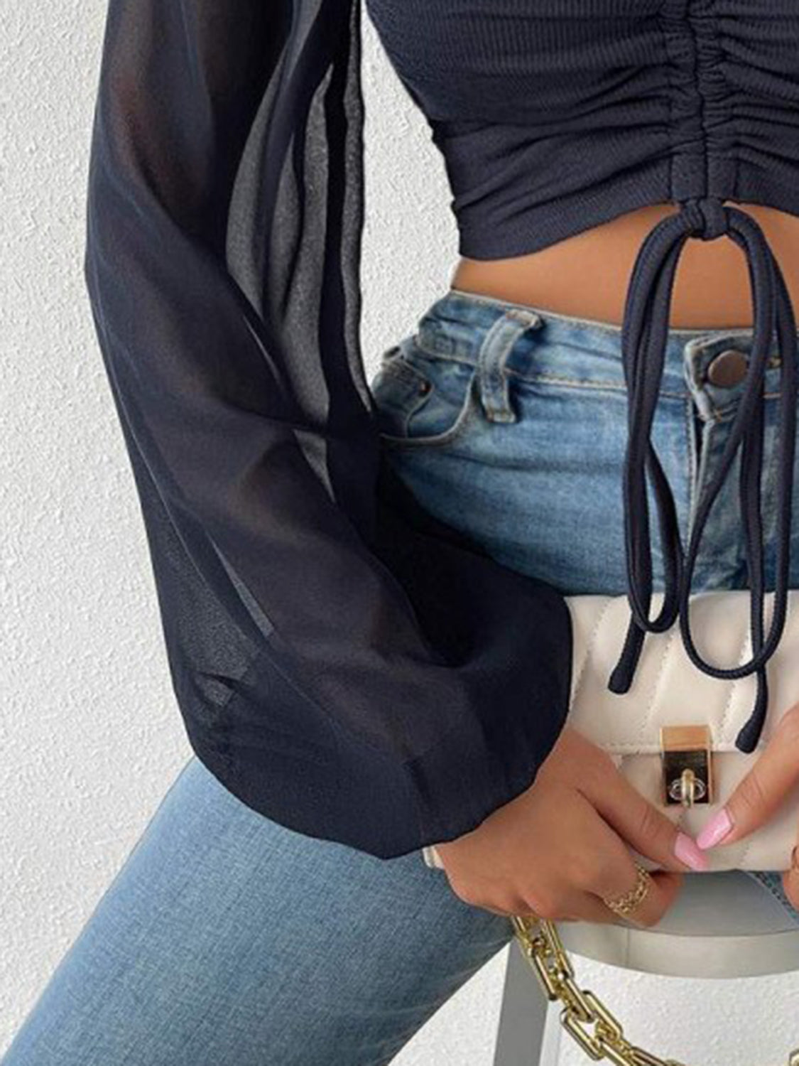 Drawstring Sweetheart Neck Cropped Top Tops by Trendsi | Fleurcouture