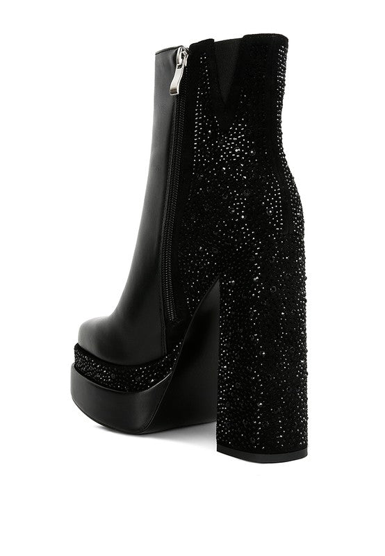 Dryday Diamante Zip Up Block Heel Boots by Rag Company | Fleurcouture
