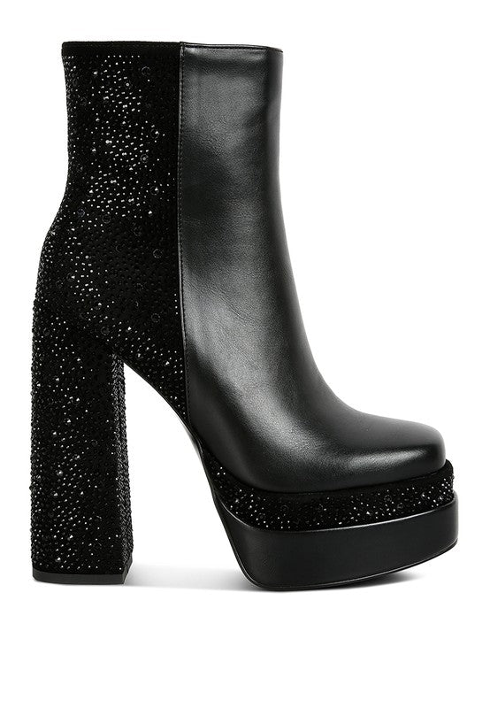 Dryday Diamante Zip Up Block Heel Boots by Rag Company | Fleurcouture