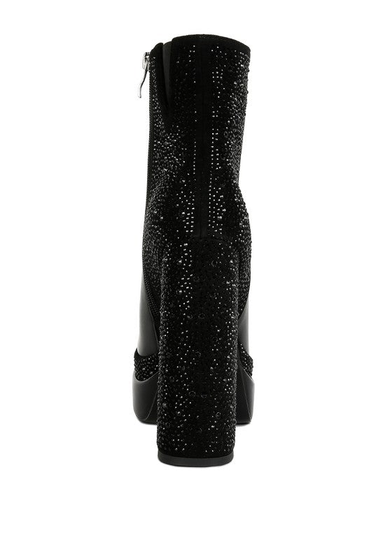 Dryday Diamante Zip Up Block Heel Boots by Rag Company | Fleurcouture