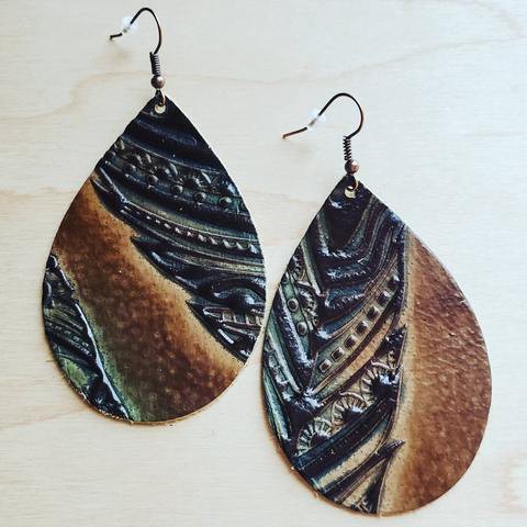 Earrings in Embossed Tan/Turquoise Feathers brown small by The Jewelry Junkie | Fleurcouture