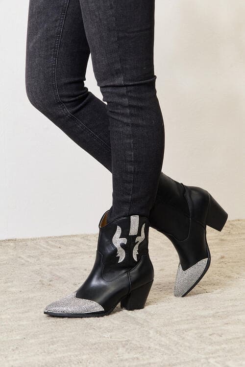 East Lion Corp Rhinestone Pointed Boots Black by Trendsi | Fleurcouture