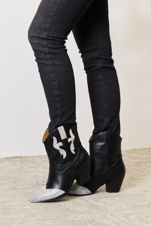 East Lion Corp Rhinestone Pointed Boots Black by Trendsi | Fleurcouture