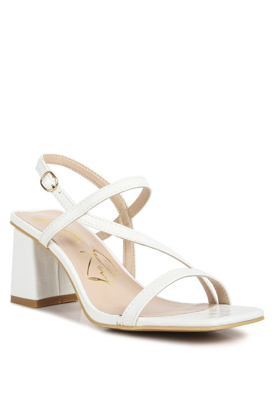EFFIEO Croc Texture Block Heel Sandals Off White 9 by Rag Company | Fleurcouture