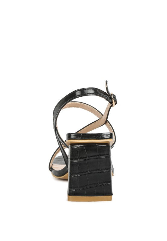 EFFIEO Croc Texture Block Heel Sandals by Rag Company | Fleurcouture
