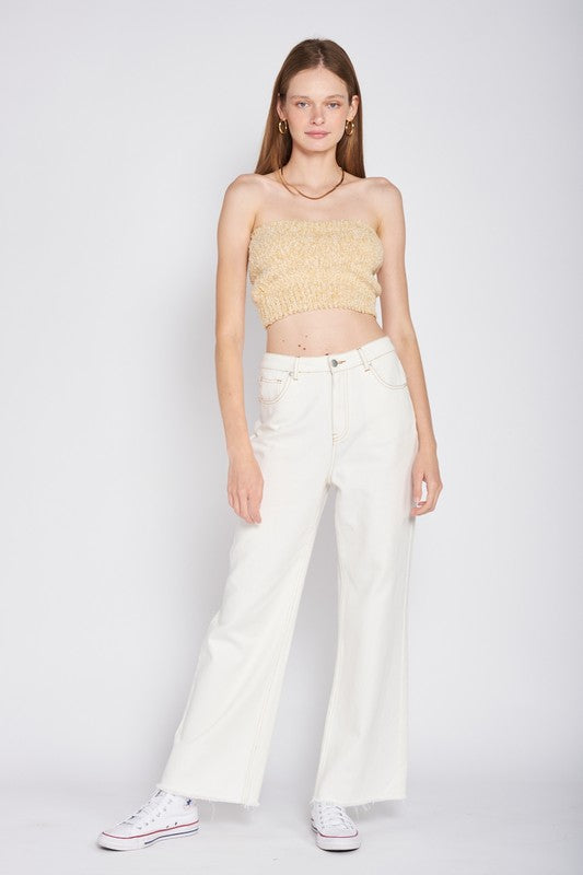 ELASTIC WAISTBAND FRINGED TUBE TOP by Emory Park | Fleurcouture
