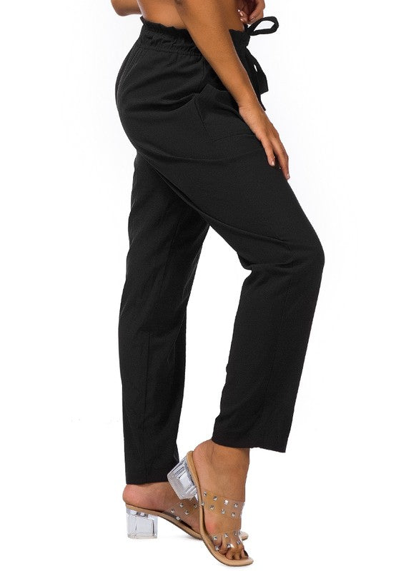 Elastic Waistband Straight Casual Pants Black by Rag Company | Fleurcouture