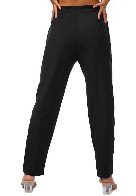 Elastic Waistband Straight Casual Pants Black by Rag Company | Fleurcouture