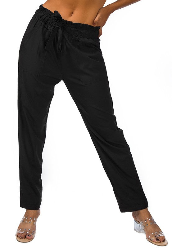 Elastic Waistband Straight Casual Pants Black by Rag Company | Fleurcouture