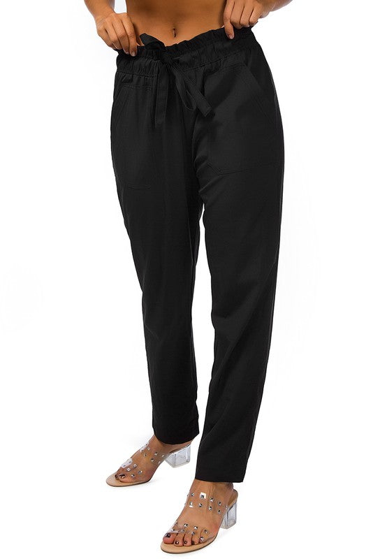 Elastic Waistband Straight Casual Pants Black by Rag Company | Fleurcouture