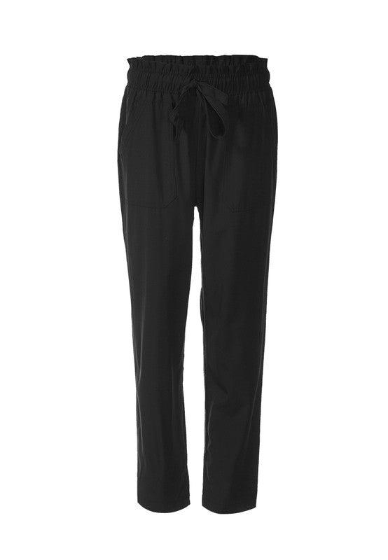 Elastic Waistband Straight Casual Pants Black by Rag Company | Fleurcouture
