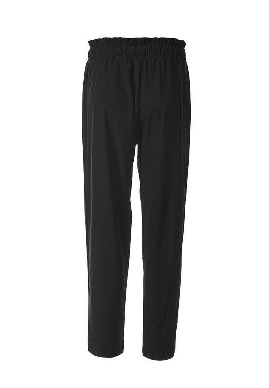 Elastic Waistband Straight Casual Pants Black by Rag Company | Fleurcouture