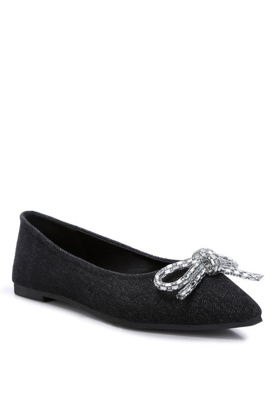 Ellerby Embellished Bow Detail Ballet Flats Black US-5 / UK-3 / EU-36 by Rag Company | Fleurcouture