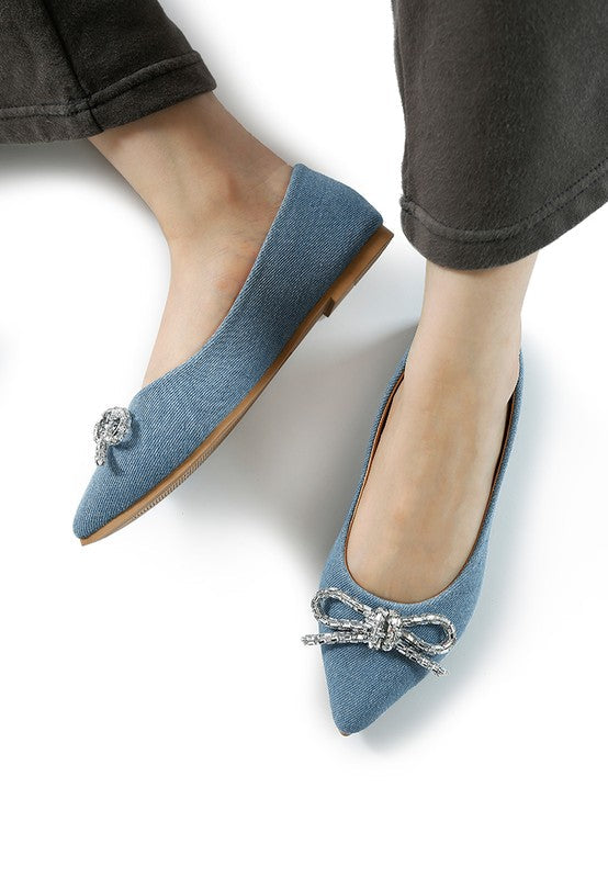 Ellerby Embellished Bow Detail Ballet Flats Light Blue US-5 / UK-3 / EU-36 by Rag Company | Fleurcouture
