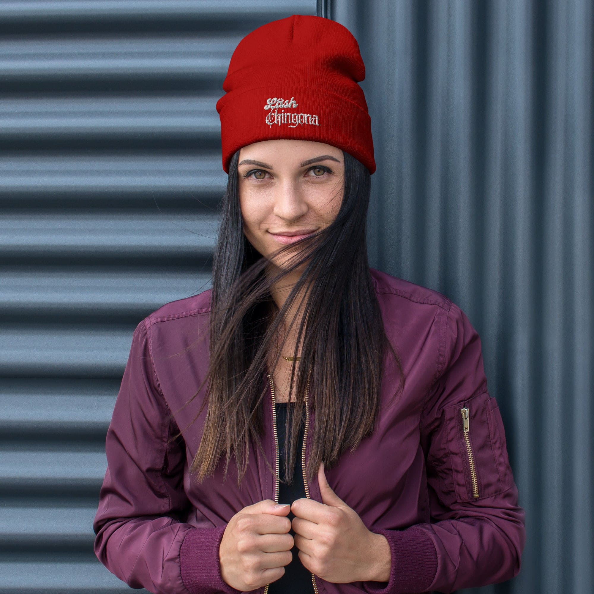 Embroidered Beanie Red by Fleurcouture | Fleurcouture