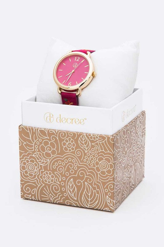 Embroidered Flower Band Fashion Watch Box Set Fuchsia O/S by Artini Accessories | Fleurcouture