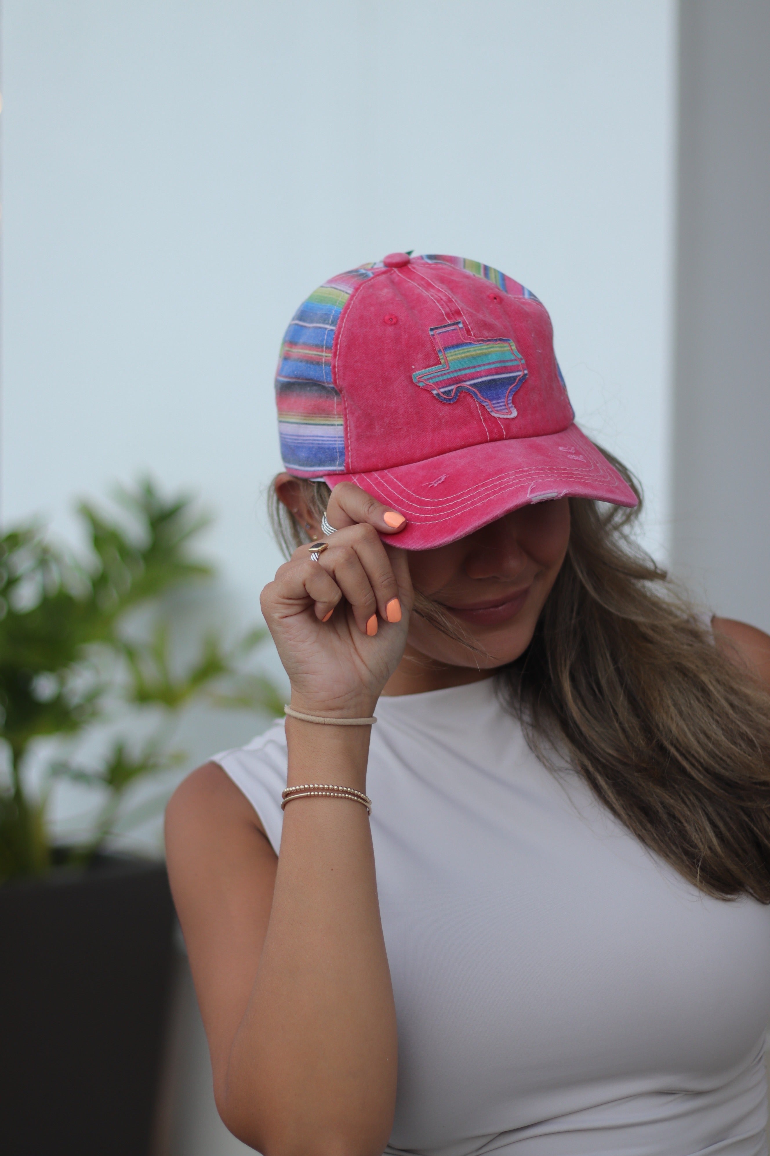 Embroidered Serape Texas on Bright Red Hat with Serape Fabric Multi One Size Hats & Headwear by Custom | Fleurcouture