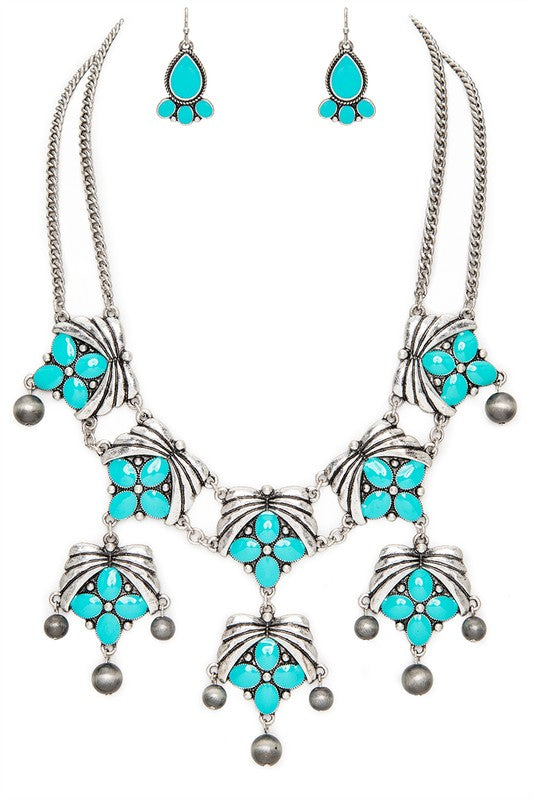 Enamel Western Inspired Statement Necklace Set Turquoise O/S by LA Jewelry Plaza | Fleurcouture