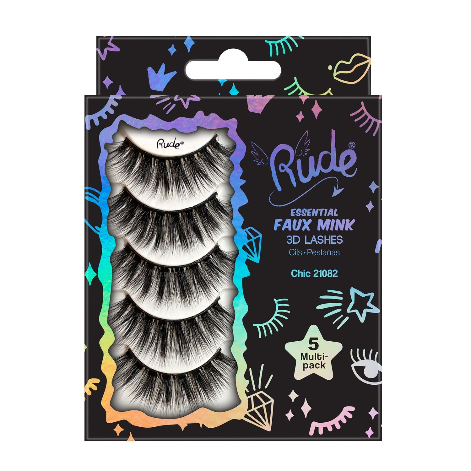 Essential Faux Mink 3D Lashes 5 Multi-Pack Chic False Eyelashes by Rude Cosmetics | Fleurcouture