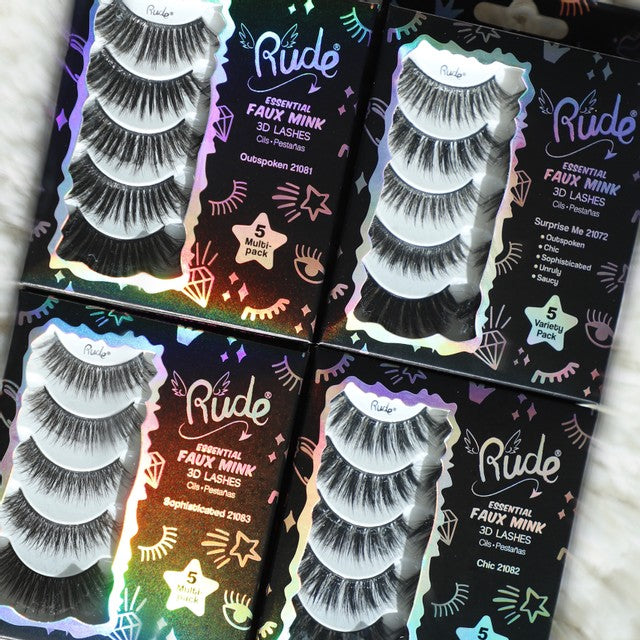 Essential Faux Mink 3D Lashes 5 Multi-Pack False Eyelashes by Rude Cosmetics | Fleurcouture