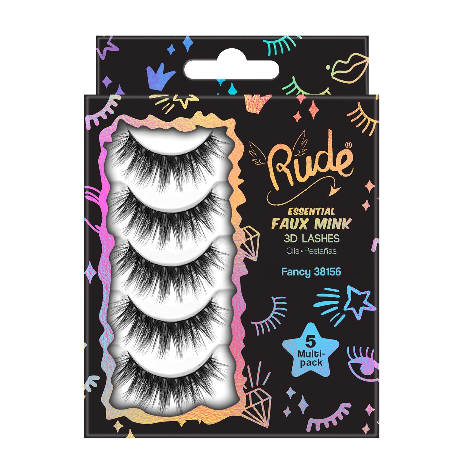 Essential Faux Mink 3D Lashes 5 Multi-Pack Fancy False Eyelashes by Rude Cosmetics | Fleurcouture