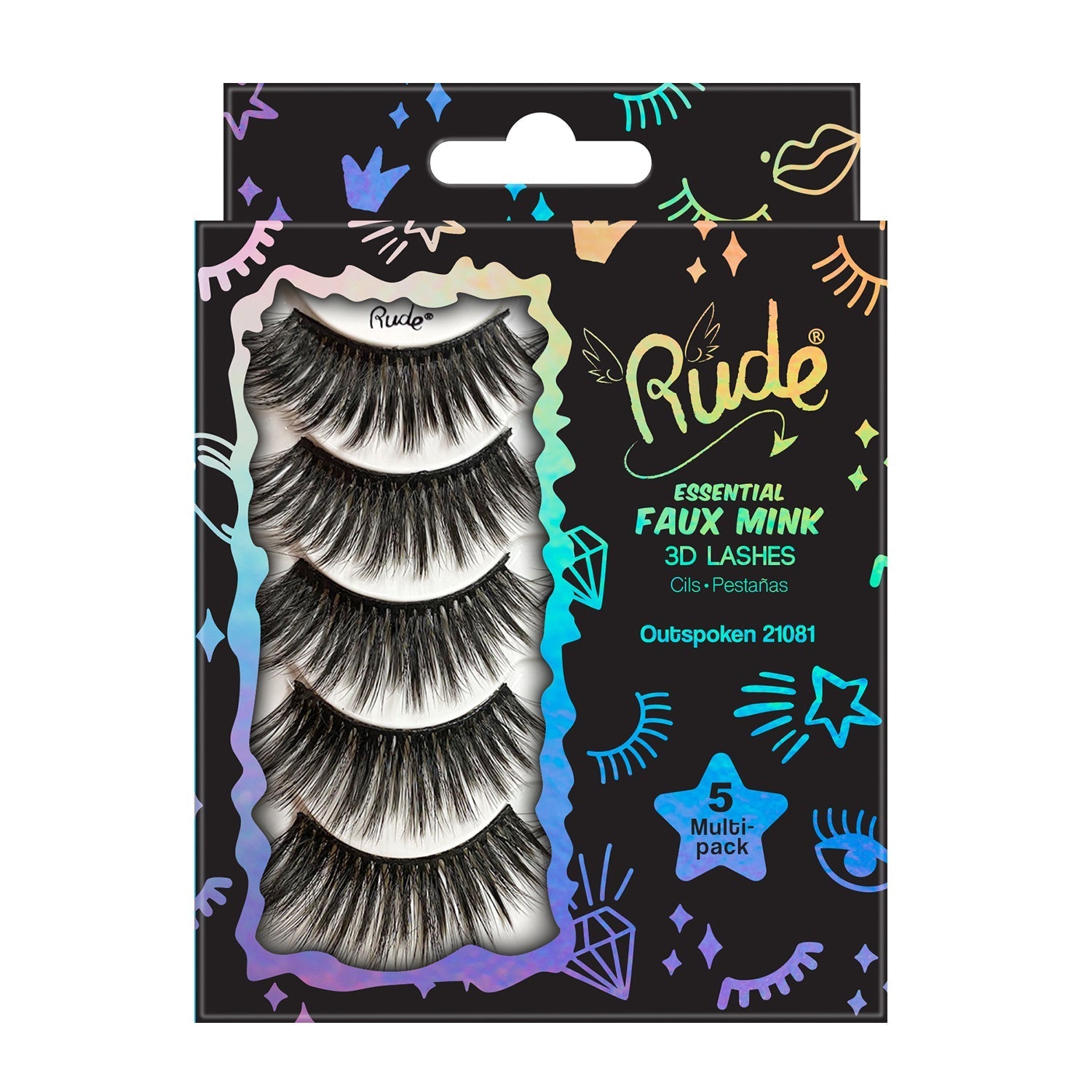 Essential Faux Mink 3D Lashes 5 Multi-Pack Outspoken False Eyelashes by Rude Cosmetics | Fleurcouture